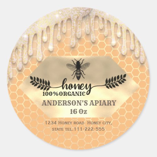 Glittery sparkle drips calligraphy honey branch classic round sticker