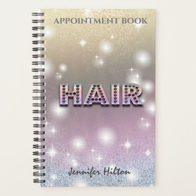 Glittery sparkle ombre hair appointment book planner (Front)