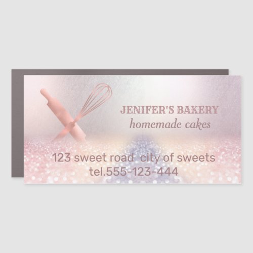 Glittery sparkle rolling pin  whisk chef bakery  car magnet