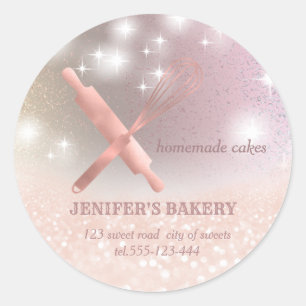 Glittery sparkle rolling pin & whisk chef bakery classic round sticker