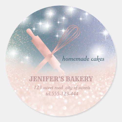 Glittery sparkle rolling pin  whisk chef bakery classic round sticker