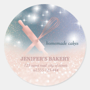 Glittery sparkle rolling pin & whisk chef bakery classic round sticker