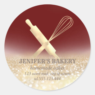 Glittery sparkle rolling pin & whisk chef bakery classic round sticker