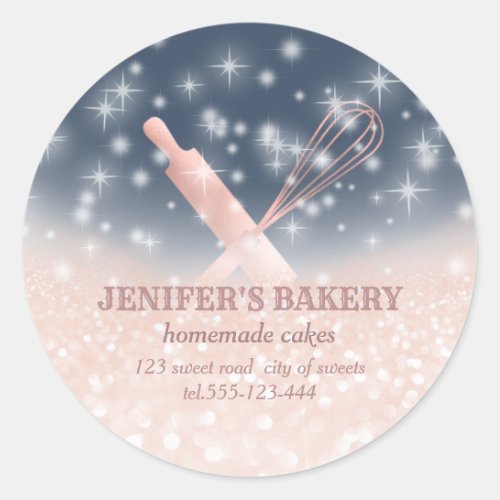 Glittery sparkle rolling pin  whisk chef bakery classic round sticker