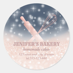 Glittery sparkle rolling pin & whisk chef bakery classic round sticker