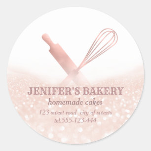 Glittery sparkle rolling pin & whisk chef bakery classic round sticker