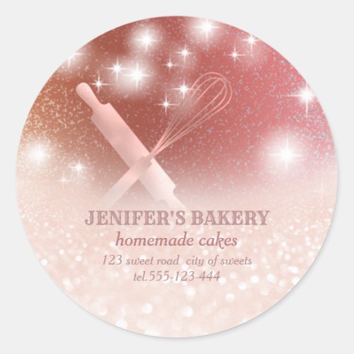 Glittery sparkle rolling pin  whisk chef bakery classic round sticker