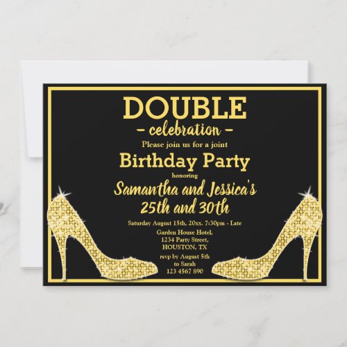 Glittery Sparkly Gold Stilettos Double Birthday Invitation