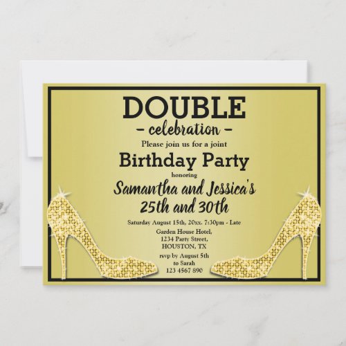 Glittery Sparkly Gold Stilettos Double Birthday Invitation