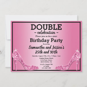 Glittery Sparkly Pink Stilettos Double Birthday  Invitation