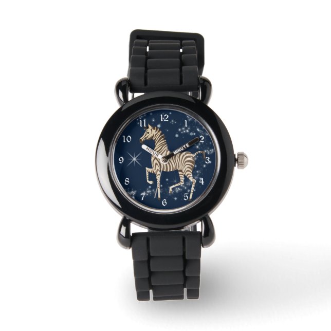 Glittery Star Zebra Blue Kids Watch (Front)
