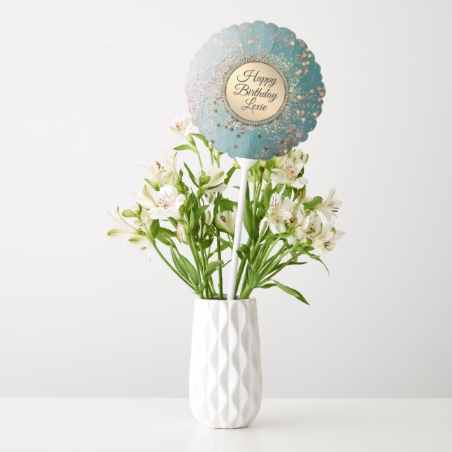 Glittery Stardust on Blue Personalized Birthday Balloon (Vase)