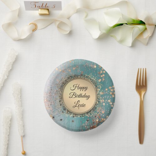 Glittery Stardust on Blue Personalized Birthday Paper Bowls