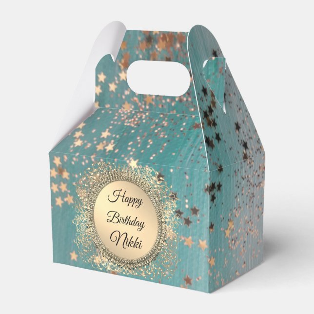 Glittery Stardust on Blue Teal   Favor Boxes (Front Side)