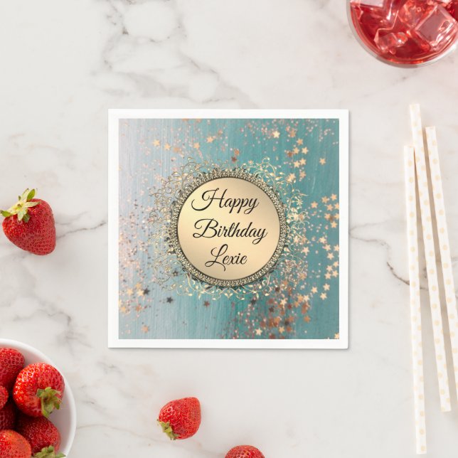 Glittery Stardust on Blue Teal   Napkins (Insitu)