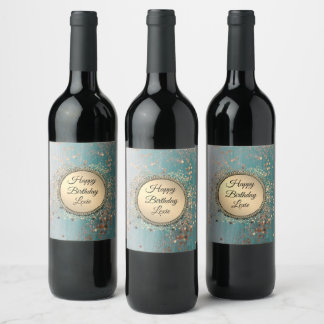Glittery Stardust on Blue Teal Wine Label