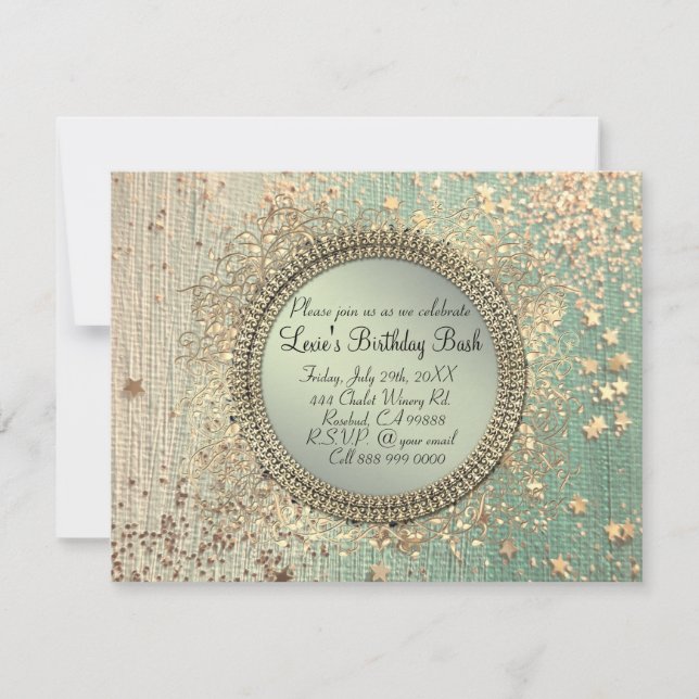 Glittery Stardust on Green Teal      Announcement (Front)