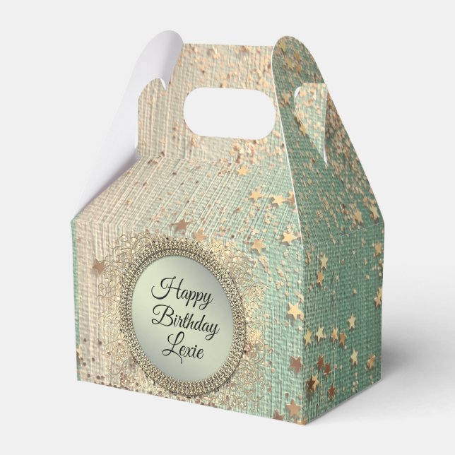 Glittery Stardust on Green Teal  Favor Boxes (Front Side)