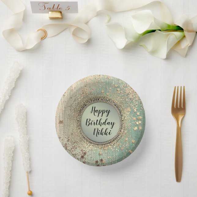 Glittery Stardust on Green Teal Paper Paper Bowls (Wedding)