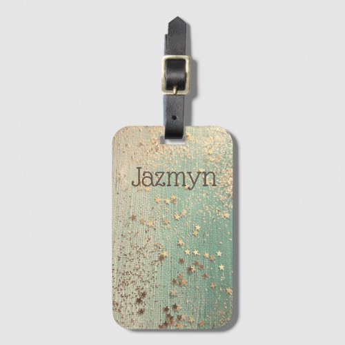 Glittery Stardust on Sea Green Personalized Luggage Tag