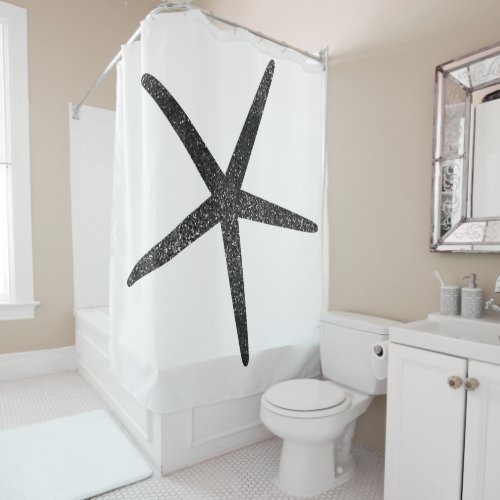 Glittery Starfish Black White Classy Elegant Decor Shower Curtain