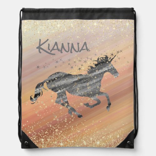 Glittery Starry Unicorn  Drawstring Bag