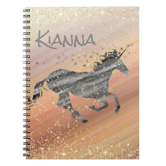 Glittery Starry Unicorn  Personalized Notebook (Front)