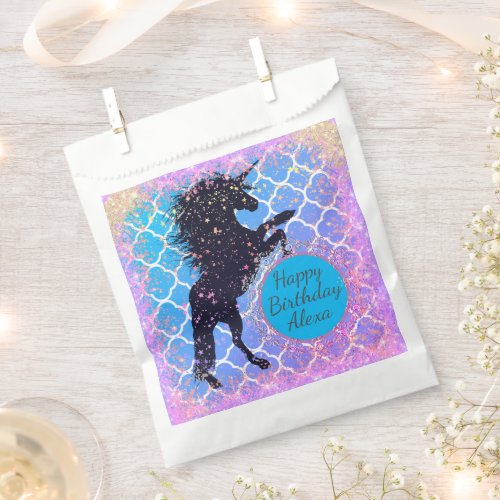 Glittery Starry Whimsical Unicorn Birthday Custom Favor Bag