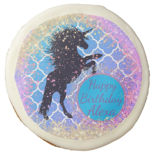 Glittery Starry Whimsical Unicorn Birthday        Sugar Cookie