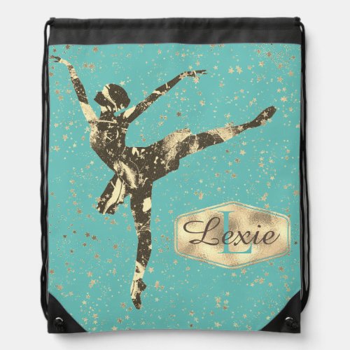 Glittery Stars Ballerina Monogram  Drawstring Bag