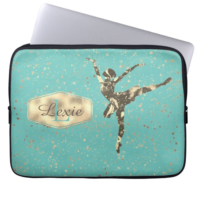 Glittery Stars Ballerina Monogram         Laptop Sleeve (Front)