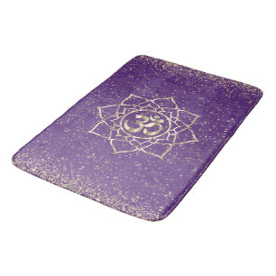 Glittery Stars Om Mandala on Purple Bath Mat