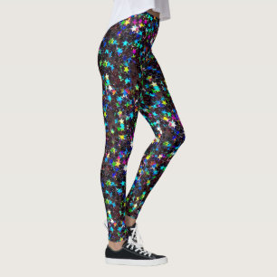 Glittery Stars On Black Leggings