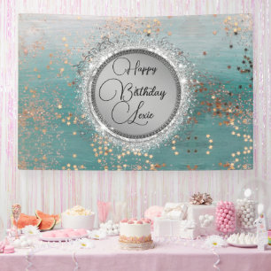 Glittery Stars on Blue Personalized Birthday Banner