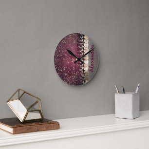 Glittery Stars Purple Gypsy Scarf Customized Round Clock