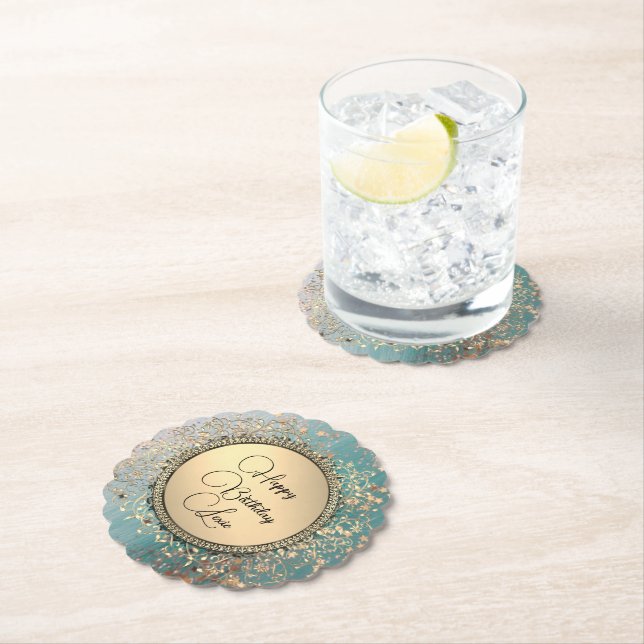 Glittery Stars Whimsical Birthday Personalized  Paper Coaster (Insitu)