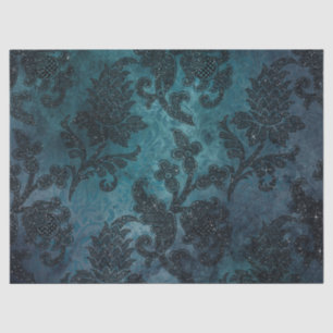 Glittery Stencil Flowers on Green/Blue Decoupage Tissue Paper