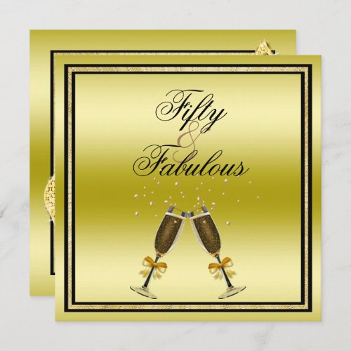 Glittery Stiletto Champagne  Music Fabulous 50 Invitation