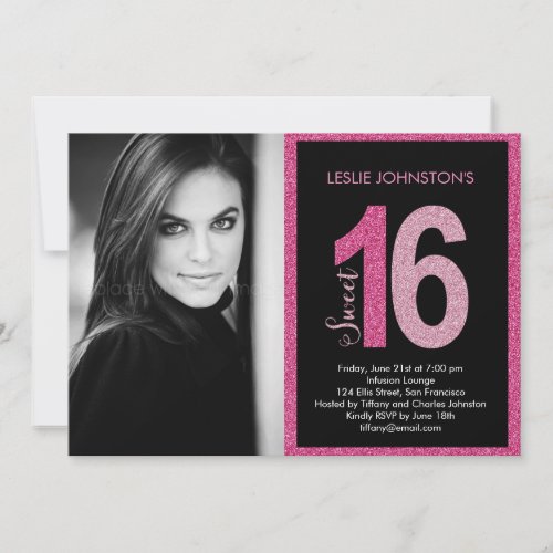Glittery Sweet 16 Birthday Party Invitations