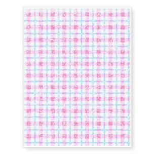 Glittery Tartan Plaid in Pink & Blue Temporary Tattoos