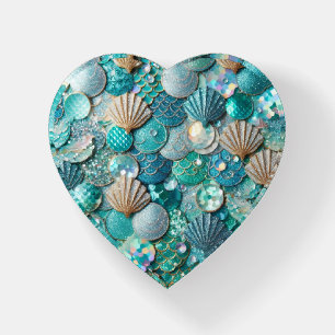 Glittery Teal Mermaid Tail Scales Print Paperweight