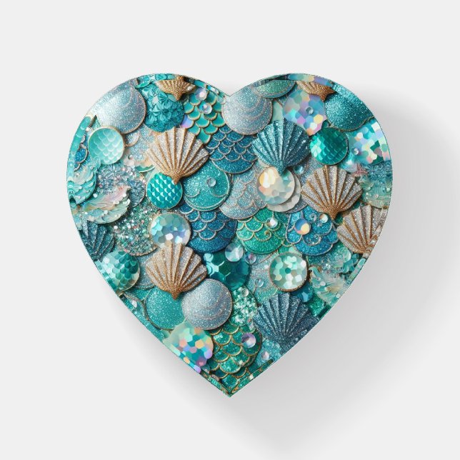 Glittery Teal Mermaid Tail Scales Print Paperweight (Front)