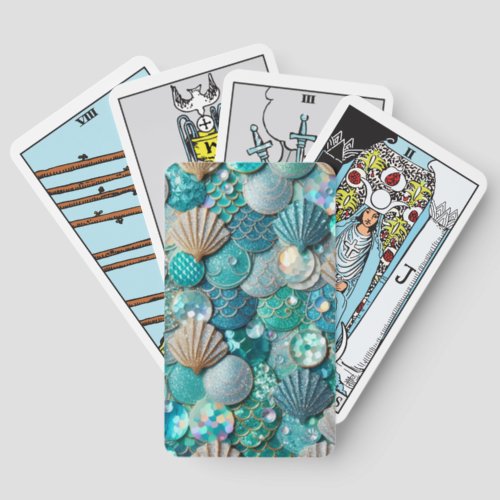 Glittery Teal Mermaid Tail Scales Print Tarot Cards
