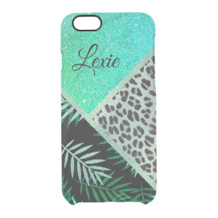 Glittery Teal Tropical Fern Leopard Print      Clear iPhone 6/6S Case