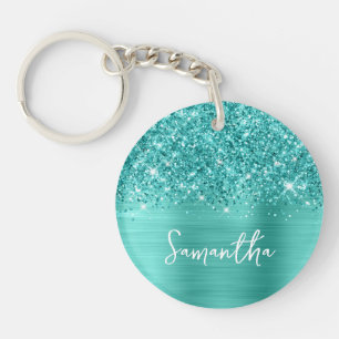 Glittery Teal Turquoise Glam Keychain