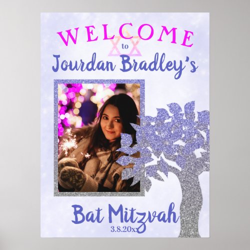 Glittery Tree Bat Mitzvah Welcome Sign
