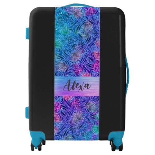 Glittery Tropical Floral Luggage