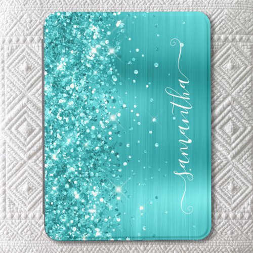Glittery Turqoise Blue Glam Girly Signature Kindle Cover