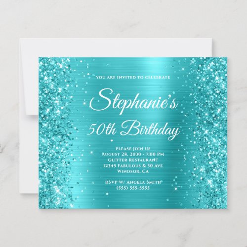 Glittery Turquoise Blue Foil 50th Birthday