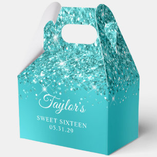Glittery Turquoise Blue Ombre Glam Sweet Sixteen Favor Boxes